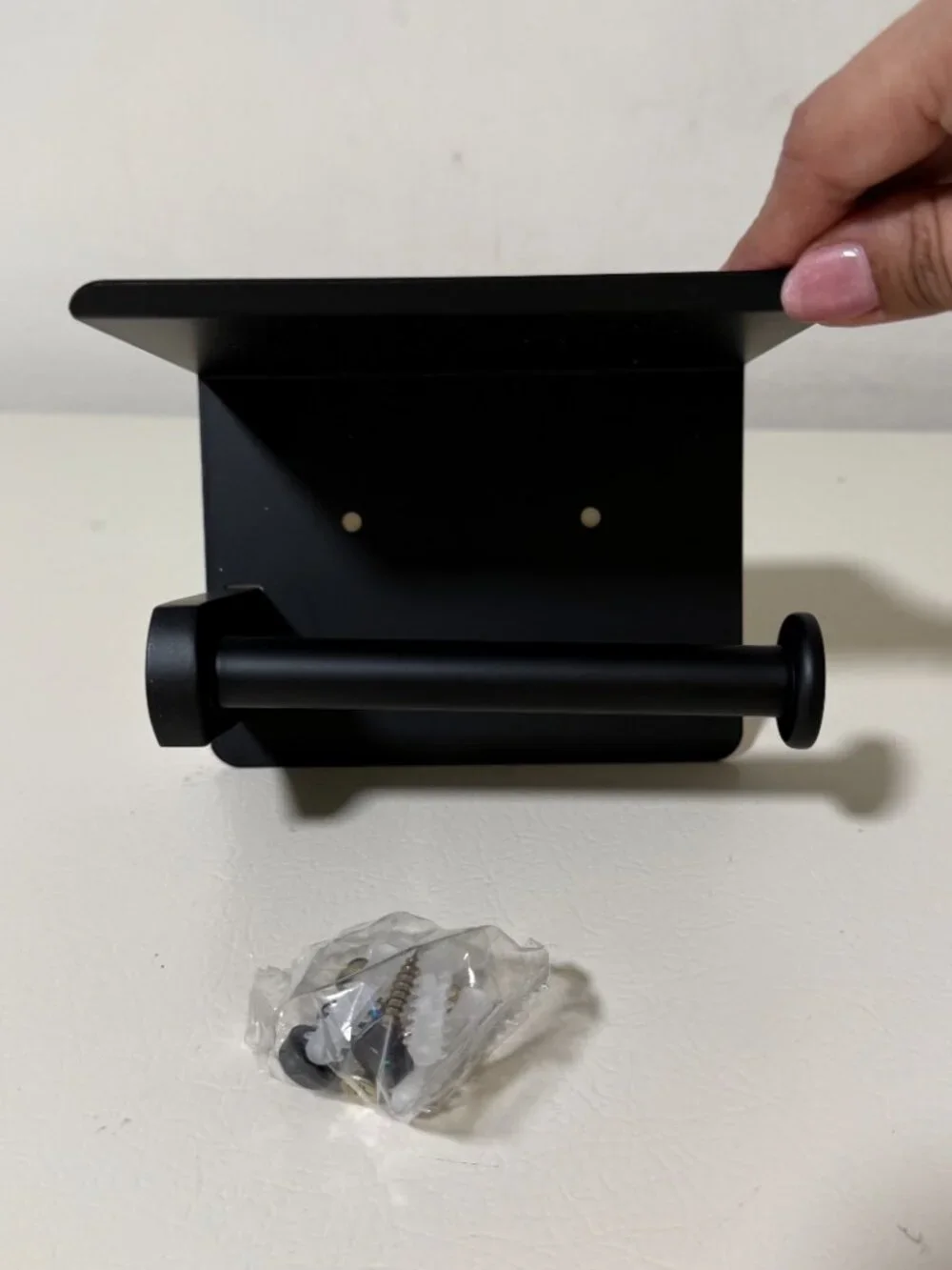 Adhesive Toilet Paper Holder with Phone Shelf Wall Mount Stainless Steel Black